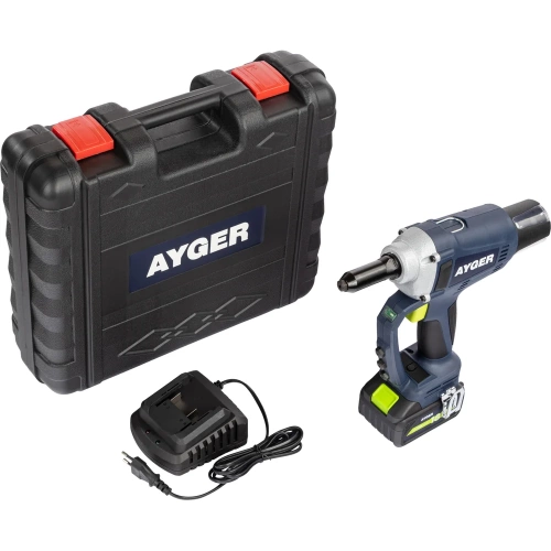 Заклёпочник аккумуляторный AYGER с одним аккумулятором 4Ah AP100 фото 5 Заклёпочник аккумуляторный AYGER с одним аккумулятором 4Ah AP100 фото 5