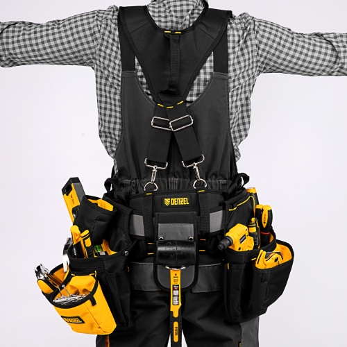 Пояс монтажника усиленный, с лямками, сумки поясные, держатель для молотка Denzel фото 13