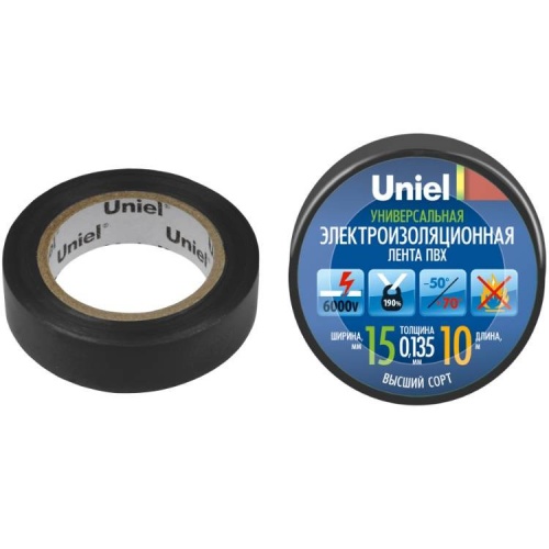 Лента изоляционная Uniel UIT-135P 10/15/01 BLK 15 мм 10 м черная фото 3