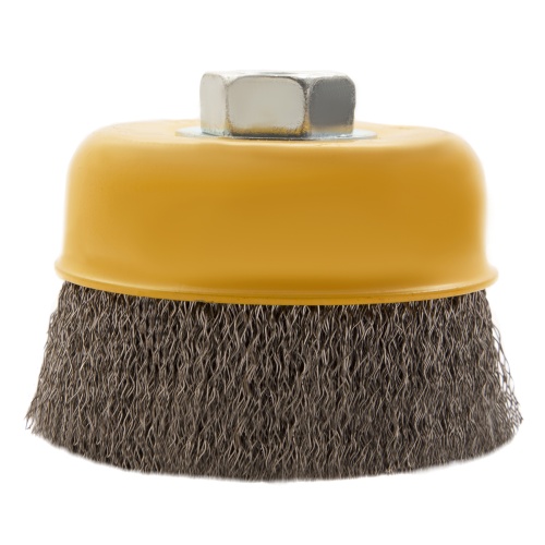 Щетка для УШМ, 75 мм, "Чашка", витая нержавеющая проволока 0.3 мм, М14 Denzel фото 3