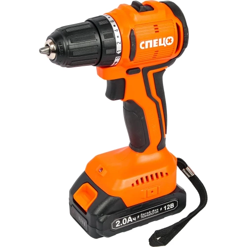 Дрель аккумуляторная Спец БДА-12-Б, (бесщеточный двигатель) 3Д логотип, нов.дизайн, 12В,2аккум 2,0Ач, Ли-Ион, 0-450/0-1450об/мин,30Нм,реверс,регулир.момента, подсветка, зарядка 2 СПЕЦ-4121