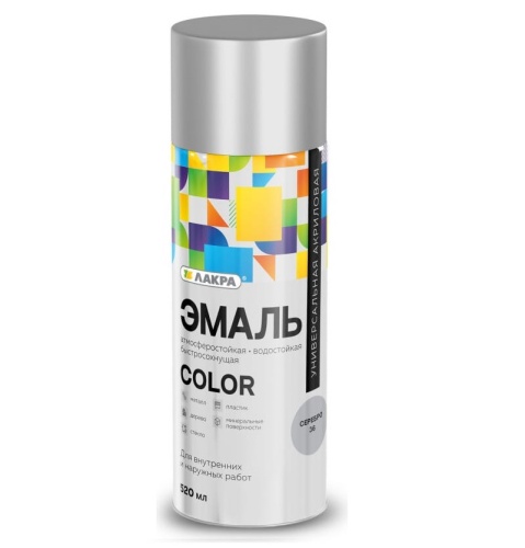 Эмаль аэрозольная Лакра Color универсальная серебро 36 520 мл