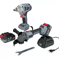 Аккумуляторный бесщеточный набор 2в1 Profipower УШМ E0080, гайковерт E0081, Li-ion 2шт 18В, 4.0Ач, З/У E0092