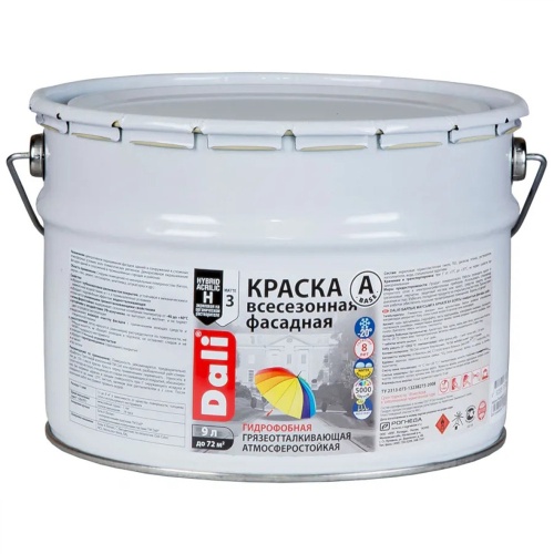Краска фасадная акриловая Dali 20805 всесезонная база А 9 л