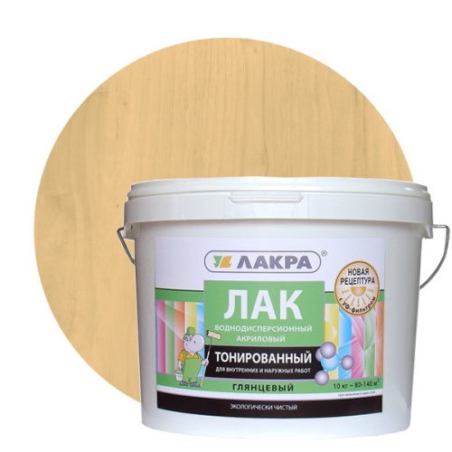 Лак акриловый Лакра тонированный глянцевый бесцветный 10 кг Лак акриловый Лакра тонированный глянцевый бесцветный 10 кг