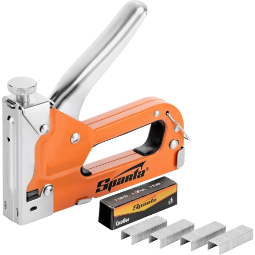 Мебельный регулируемый степлер SPARTA со скобами 200 шт., тип скобы 53, 4-14 мм 42002 Мебельный регулируемый степлер SPARTA со скобами 200 шт., тип скобы 53, 4-14 мм 42002