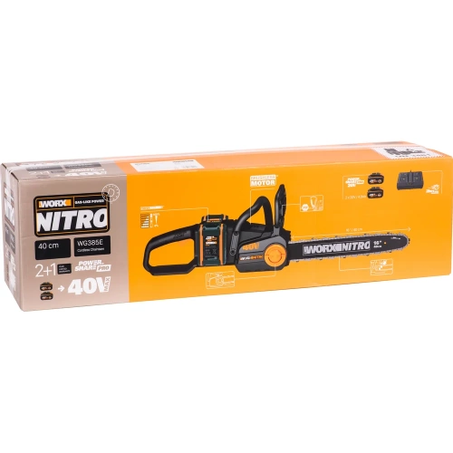 Аккумуляторная цепная пила WORX NITRO , 40В 40см бесщеточная, 4.0Ач х2, ЗУ 2А, коробка WG385E фото 11 Аккумуляторная цепная пила WORX NITRO , 40В 40см бесщеточная, 4.0Ач х2, ЗУ 2А, коробка WG385E фото 11
