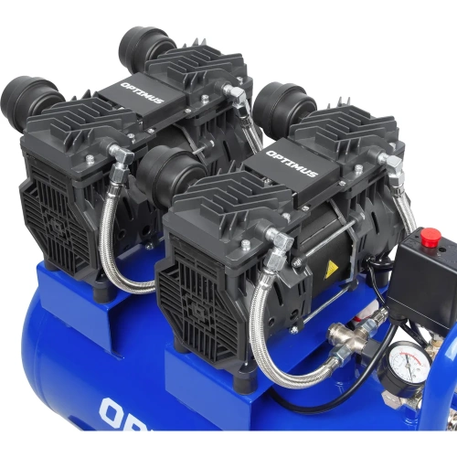 Поршневой компрессор Optimus безмасляный, малошумный, 440 л/мин, ресивер 50 литров, 3 квт (1,5+1,5 квт) hd OPT-305044 фото 8