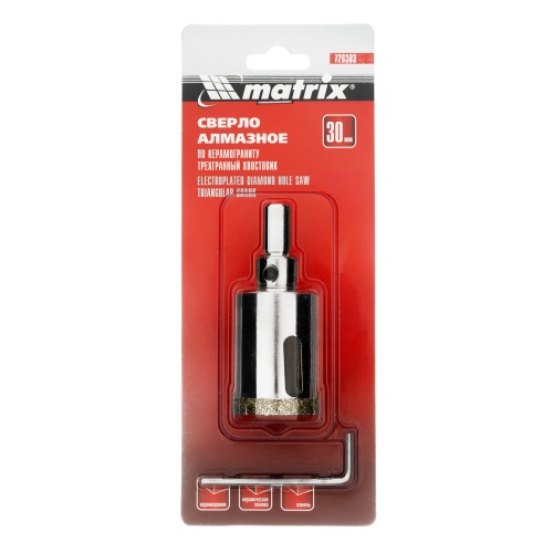 Сверло алмазное по керамограниту, 30 х 67 мм, трехгранный хвостовик Matrix фото 6