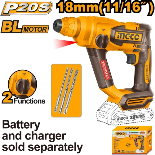 Аккумуляторный перфоратор INGCO 20В 1.8Дж без АКБ и ЗУ SUPER INDUSTRIAL CRHLI20188 фото 3 Аккумуляторный перфоратор INGCO 20В 1.8Дж без АКБ и ЗУ SUPER INDUSTRIAL CRHLI20188 фото 3