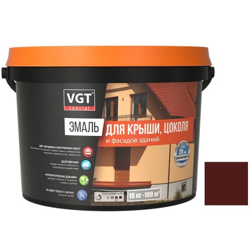 Эмаль для крыши цоколя и фасадов зданий VGT ВД-АК-1179 полуглянцевая каштановая 10 кг