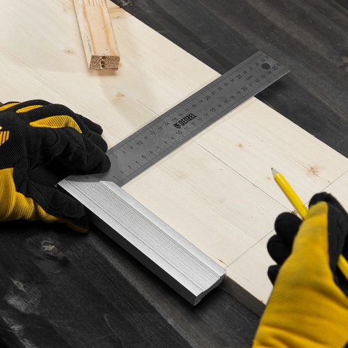 Угольник стальной 300 мм, нержавеющая сталь, градуировка, алюминиевое основание Denzel фото 6