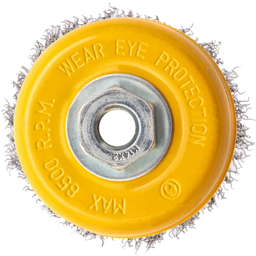 Щетка для УШМ, 100 мм, "Чашка", витая нержавеющая проволока 0.3 мм, М14 Denzel фото 5