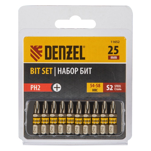 Бита PH2х25, сталь S2, шестигранный профиль, 10 шт. Е 6,3 Denzel фото 2 Бита PH2х25, сталь S2, шестигранный профиль, 10 шт. Е 6,3 Denzel фото 2