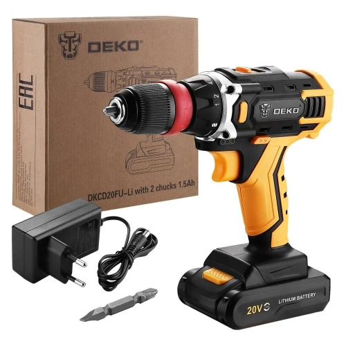 Аккумуляторная дрель-шуруповерт DEKO DKCD20FU-Li со съемным патроном, 1x1.5Ач 063-4176 Аккумуляторная дрель-шуруповерт DEKO DKCD20FU-Li со съемным патроном, 1x1.5Ач 063-4176
