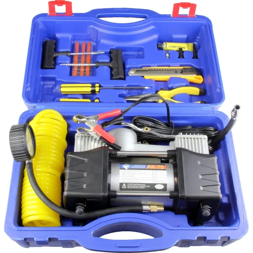 Компрессор Nova Bright АК-75 двухпоршневой, до 75 л/мин., 150 PSI, 12В, пластиковый кейс с инструментами 36448 фото 4