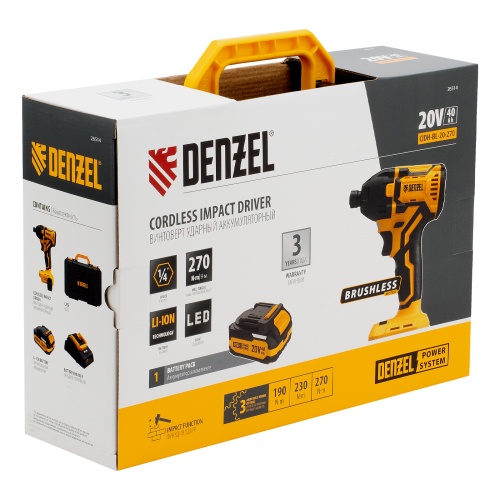 Винтоверт ударный аккумуляторный бесщет. CIDH-BL-20-270, Li-Ion, 20 В// Denzel фото 20