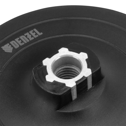Тарелка опорная для дрели и УШМ с липучкой, 125 мм, твердая, с адаптером c М14 на d8 Denzel фото 3