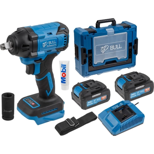 Аккумуляторный ударный гайковерт BULL SC 1804 Xcase, XLTpro, бесщеточный, 18 В, 400 Н*м, 1/2", 2x4 А*ч, з/у 4 А 1329728