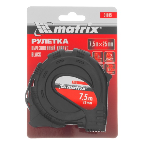 Рулетка Black,7,5 м х 25 мм,обрезиненный корпус Matrix фото 7