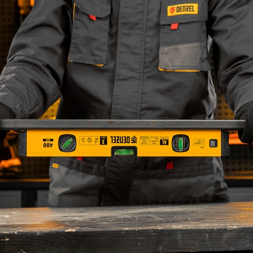 Уровень алюминиевый, магнит., фрезерованный, 3 глазка (1 зеркал.) 0,5 мм/м, 400 мм Denzel фото 17