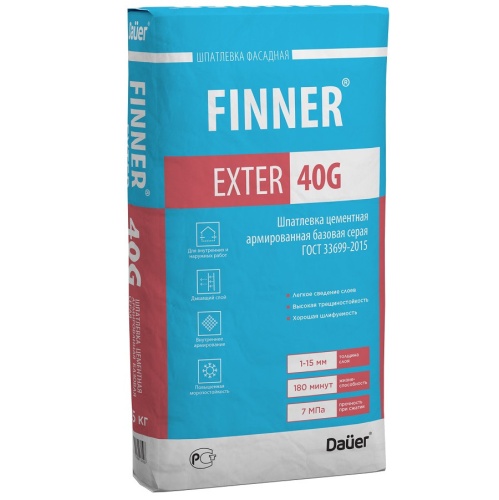 Шпатлевка цементная базовая Dauer Finner Exter 40 G армированная серая 25 кг фото 3