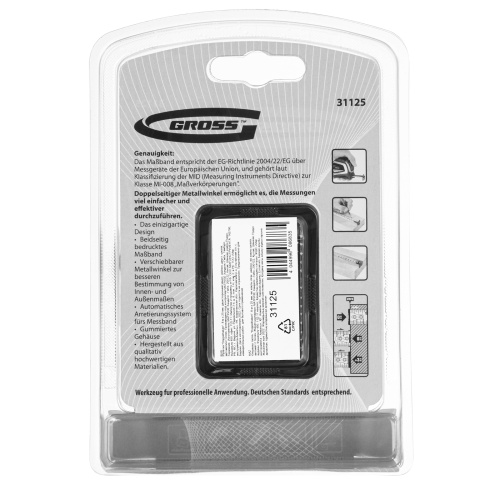 Рулетка "Doppelhaken",8 м x 25 мм,двухсторонний зацеп,Нейлон,двусторонняя шкала,автоматическая фиксация Gross фото 7