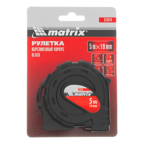 Рулетка Black,5 м х 19 мм,обрезиненный корпус Matrix фото 7
