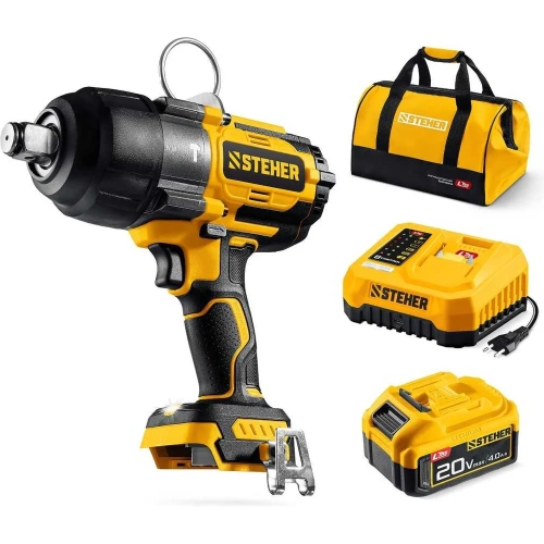 Бесщеточный ударный гайковерт STEHER 20 В, 1000 Н·м, 1 АКБ LMS (4 А·ч), сумка CWB-1000-41