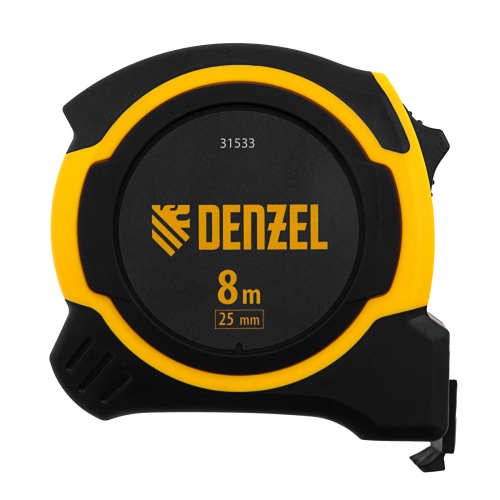 Рулетка 8м х 25мм, двухкомп. корпус, магнитный обрезиненный зацеп Denzel фото 2