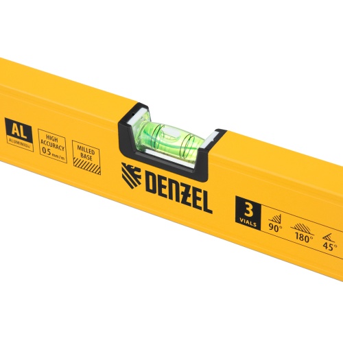 Уровень алюминиевый, магнит, фрезерованный, 3 глазка (1 зеркал.) 0,5 мм/м, 1200 мм Denzel фото 5
