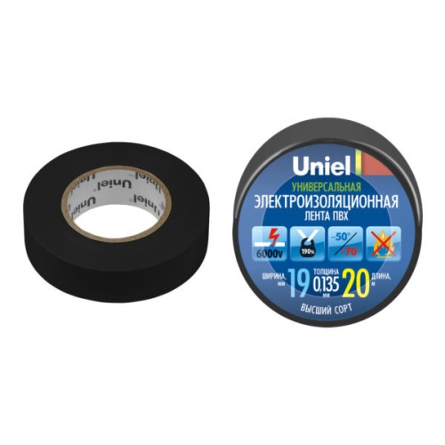 Изолента ПВХ Uniel UIT-135P 19 мм черная 20 м