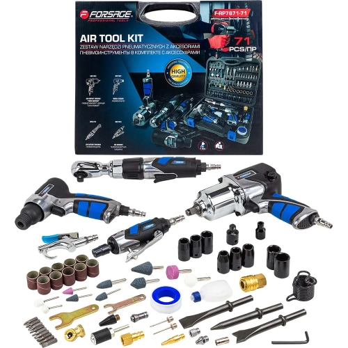 Набор пневмоинструментов Forsage с аксессуарами 71 предмет, гайковерт - 1/2 F-RP7871-71 /RP27313, RP27411, RP27(50353) Набор пневмоинструментов Forsage с аксессуарами 71 предмет, гайковерт - 1/2 F-RP7871-71 /RP27313, RP27411, RP27(50353)