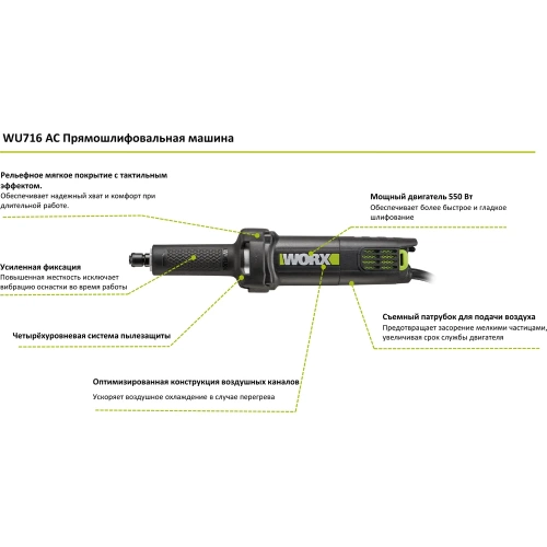 Прямошлифовальная машина WORX Professional WU716 фото 3
