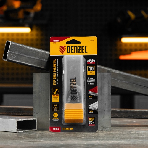 Сверло ступенчатое, 9-12-15-18-21-24-27-30-33-36 мм, Р6М5, 6-гр. хвостовик Denzel фото 8