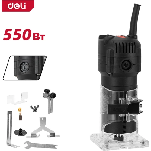 Профессиональный кромочный фрезер DELI 550Вт DE-XB550-1E (34500 об/мин, цанга 6мм) 164316