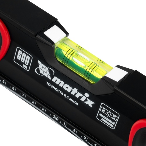 Уровень алюминиевый, усиленный, фрезерованный, 3 глазка, двухкомпонентные рукоятки, 600 мм Matrix фото 7