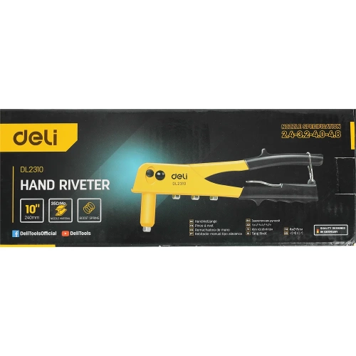 Заклепочник DELI механический ручной литой, заклепочный пистолет dl2310 250мм (сталь 35crmo, заклепки 2,4/ 3,2/4,0/ 4,8мм) 118445 фото 9