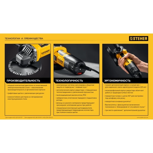 Компакт STEHER d 125 мм, 800 Вт, УШМ AGS-125-800 фото 8 Компакт STEHER d 125 мм, 800 Вт, УШМ AGS-125-800 фото 8