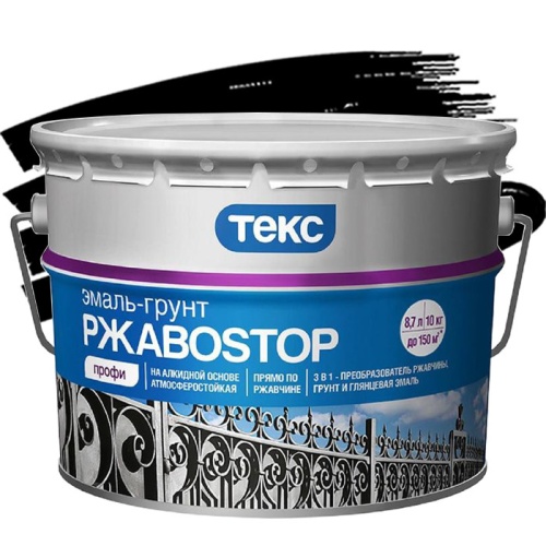 Эмаль-грунт Текс РжавоStop черная 10 кг