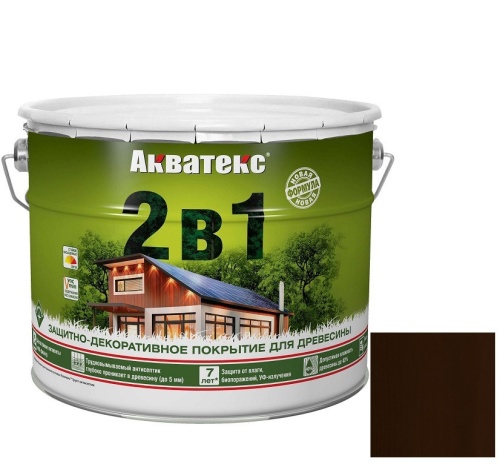 Покрытие алкидное защитно-декоративное для древесины Акватекс 2 в 1 полуматовое Палисандр 9 л