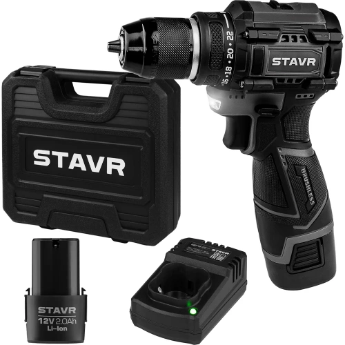 Аккумуляторная дрель-шуруповерт Ставр 12V, BL, 32/14 Нм, Stavr SDD 12BL-2K, БЗП 10мм металл, 0-400/1450 об/мин 9020100403 Аккумуляторная дрель-шуруповерт Ставр 12V, BL, 32/14 Нм, Stavr SDD 12BL-2K, БЗП 10мм металл, 0-400/1450 об/мин 9020100403