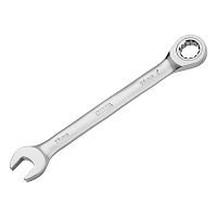 Ключ комбинированный трещоточный, 15 мм, CrV, матовый хром Denzel