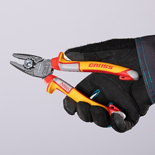 Плоскогубцы комбинированные, диэлектрические трехкомпонентные рукоятки до 1000 В, 180 мм Gross фото 7