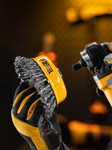 Щетка для УШМ, 125 мм, "Чашка", крученая нержавеющая проволока 0.5 мм, М14 Denzel фото 7