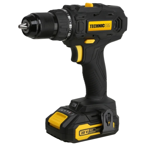 Аккумуляторная дрель-шуруповёрт TECHNICOM 20В, 2Ач, 2-13мм диаметр патрона, 2 скорости 0-400/0-1500 об/мин, 25+1 ступеней крутящего момента TC-CD797