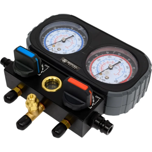 Манометрический коллектор Royal Clima Royal Clima 2-вентиля, 3 штуцера, R22/R32/R134/R410, М1/4", без шлангов RT-MG20BL-R410 фото 3