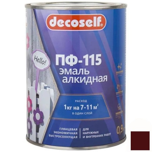 Эмаль Pufas Decoself ПФ-115 вишневая 0,9 кг/0,67 л
