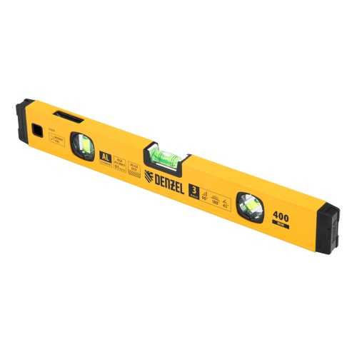 Уровень алюминиевый, магнит., фрезерованный, 3 глазка (1 зеркал.) 0,5 мм/м, 400 мм Denzel фото 2