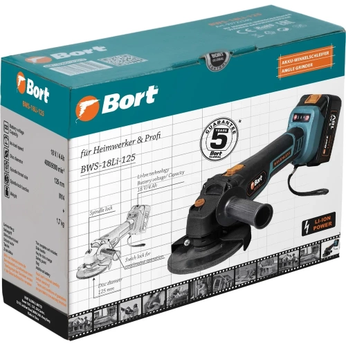Шлифовальная угловая аккумуляторная машина BORT BWS-18Li-125 93722340 фото 10